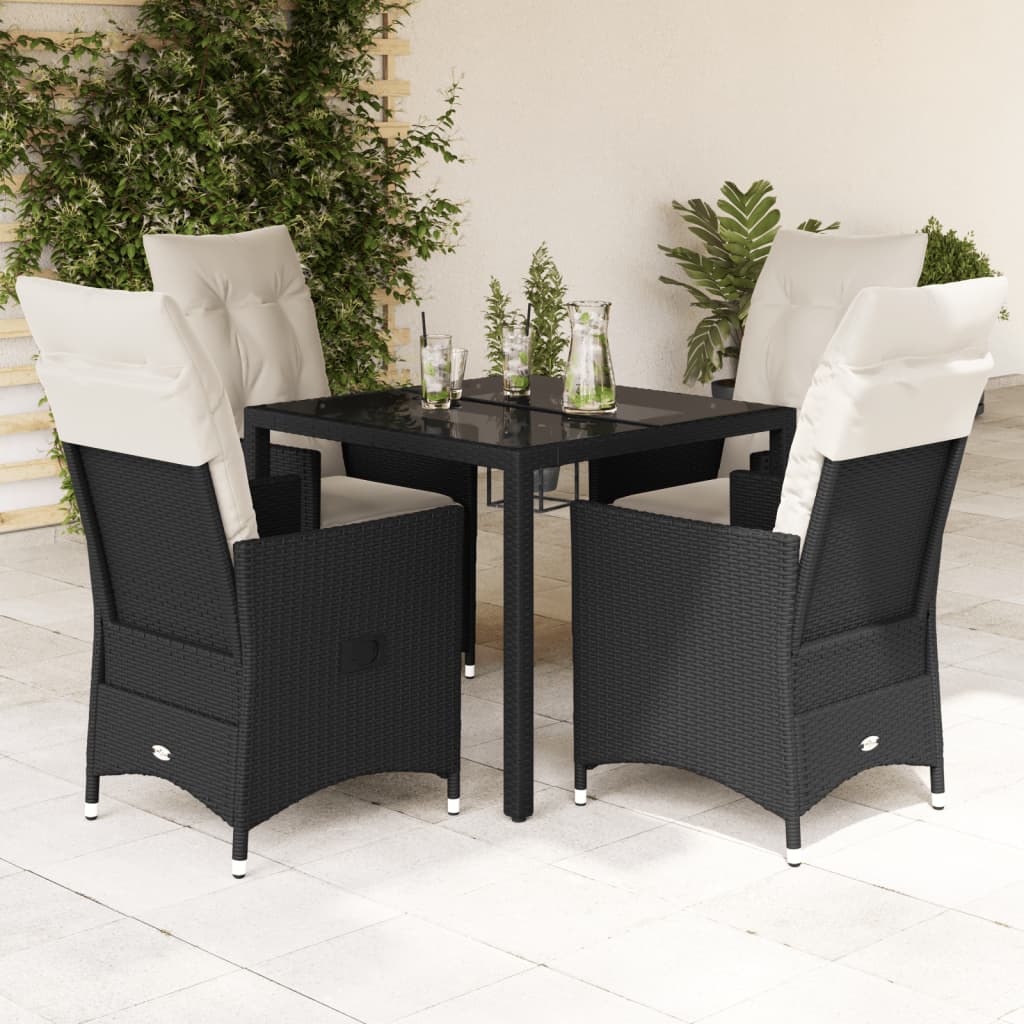 vidaXL Set mobilier de grădină cu perne, 5 piese, negru, poliratan