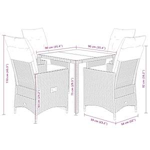 Vrtna jedilna garnitura 5-delna z blazinami črn poli ratan - slika 9