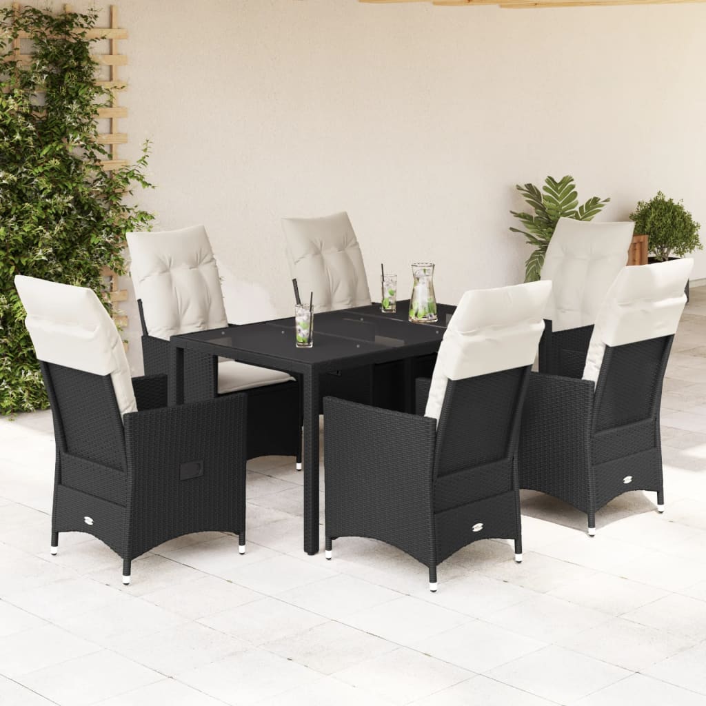 Vidaxl - vidaXL 7 pcs conjunto de jantar p/ jardim c/ almofadões vime PE preto