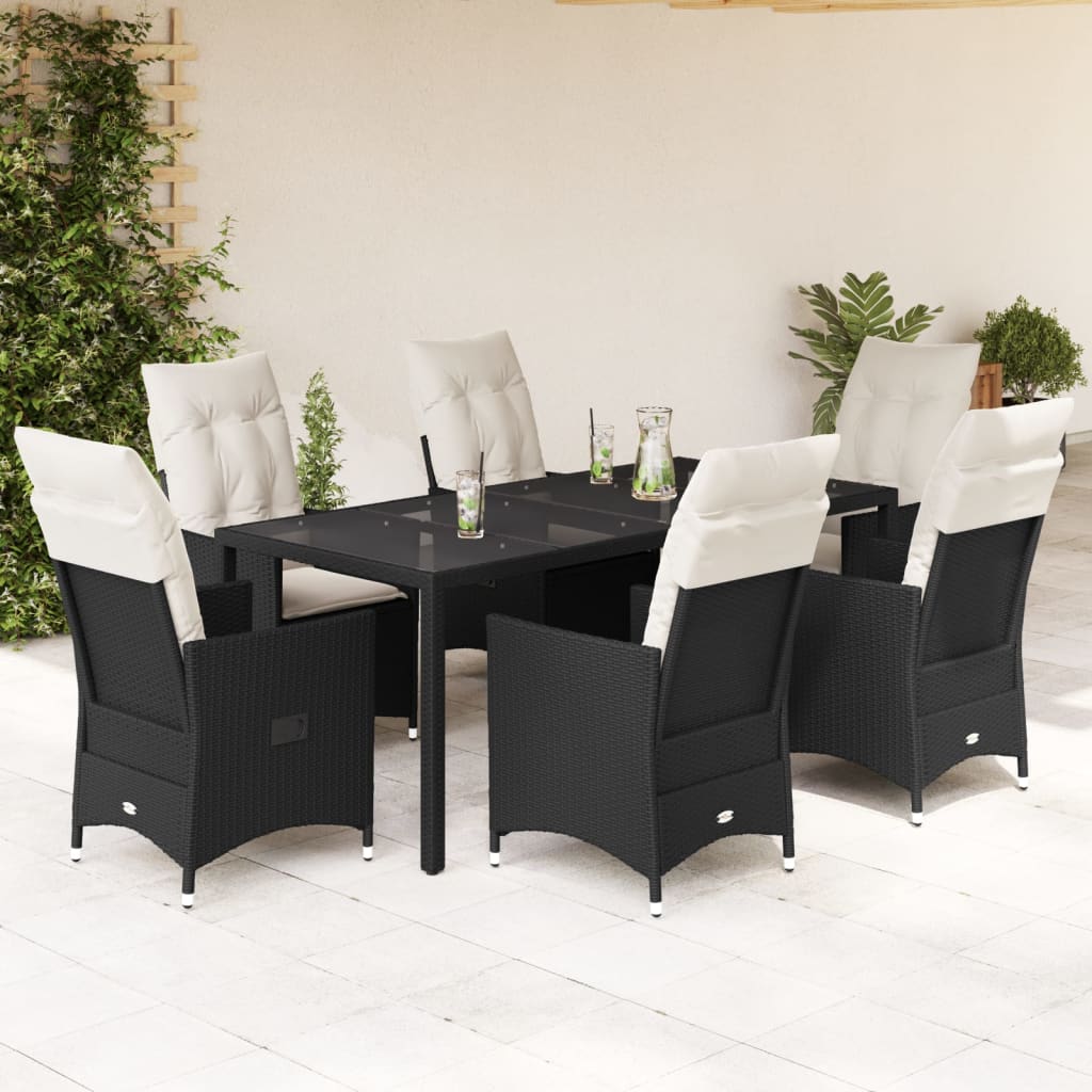 vidaXL Set mobilier de grădină cu perne, 7 piese, negru, poliratan