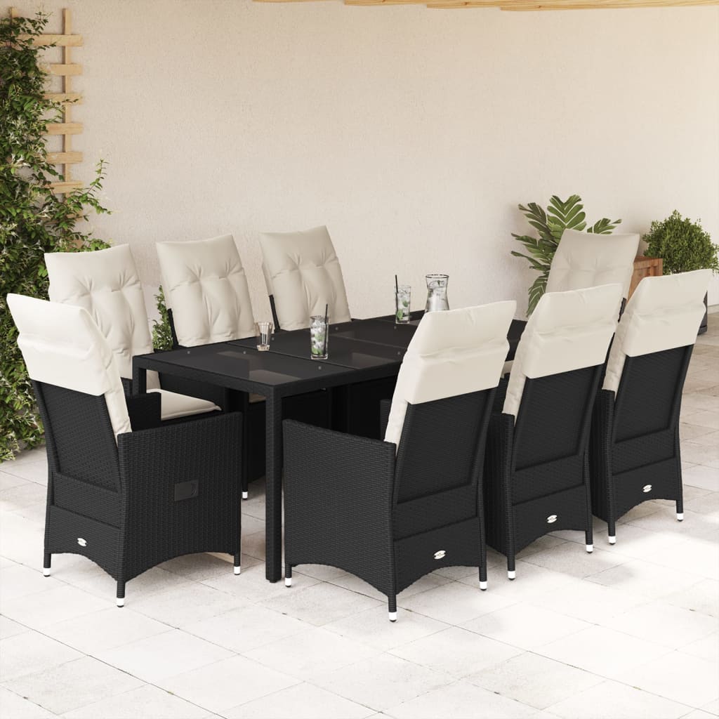 vidaXL Set mobilier de grădină cu perne, 9 piese, negru, poliratan