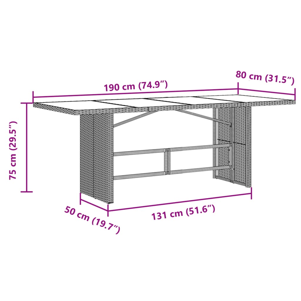 imagem de vidaXL 7 pcs conjunto de jantar p/ jardim c/ almofadões vime PE preto10