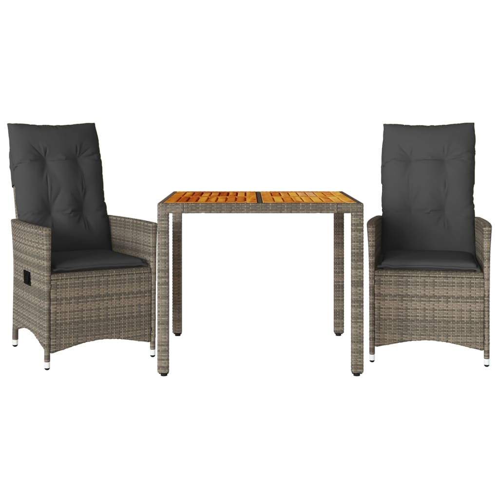 Thumbnail - vidaXL 3-tlg. Bistro-Set mit Kissen Grau Poly Rattan