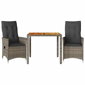 3dílný bistro set s poduškami šedý polyratan - obrázek 2