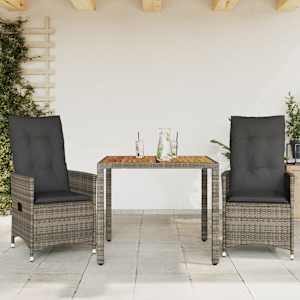 Bistro garnitura 3-delna z blazinami siv poli ratan