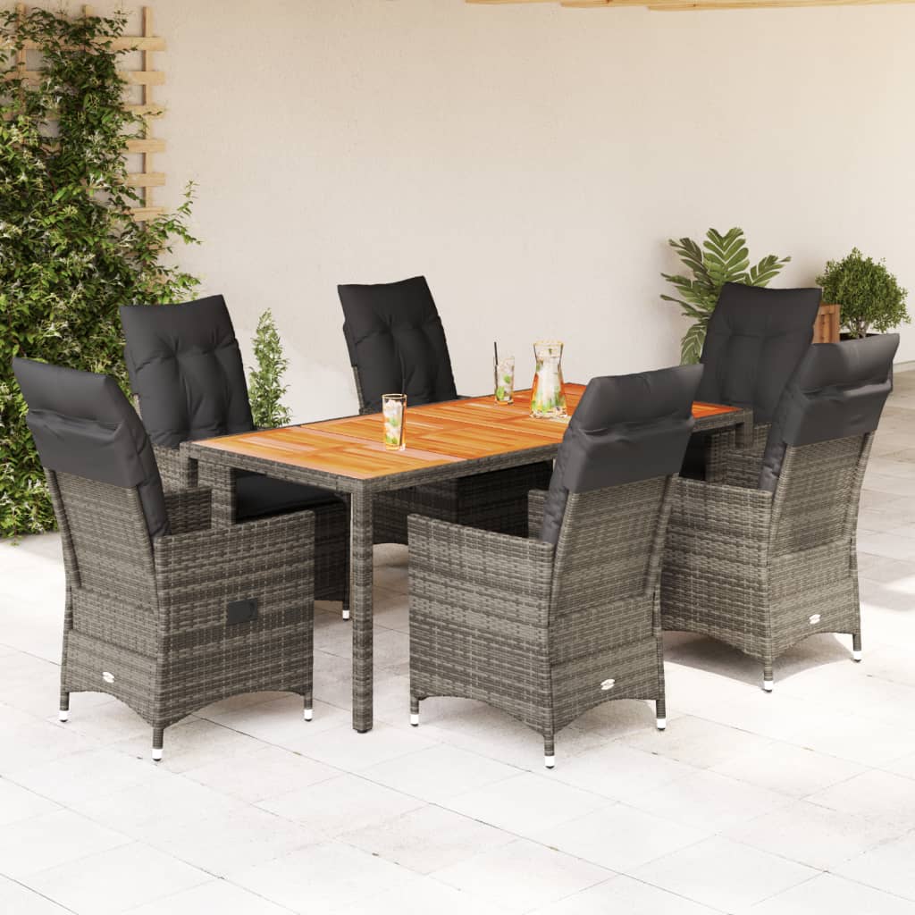vidaXL Set mobilier de grădină cu perne, 7 piese, gri, poliratan