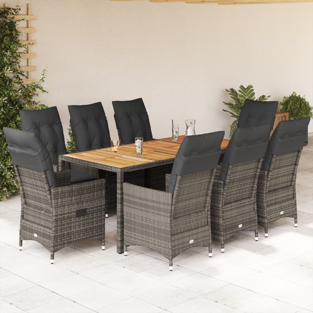 vidaXL Set mobilier grădină cu perne, 9 piese, gri, poliratan
