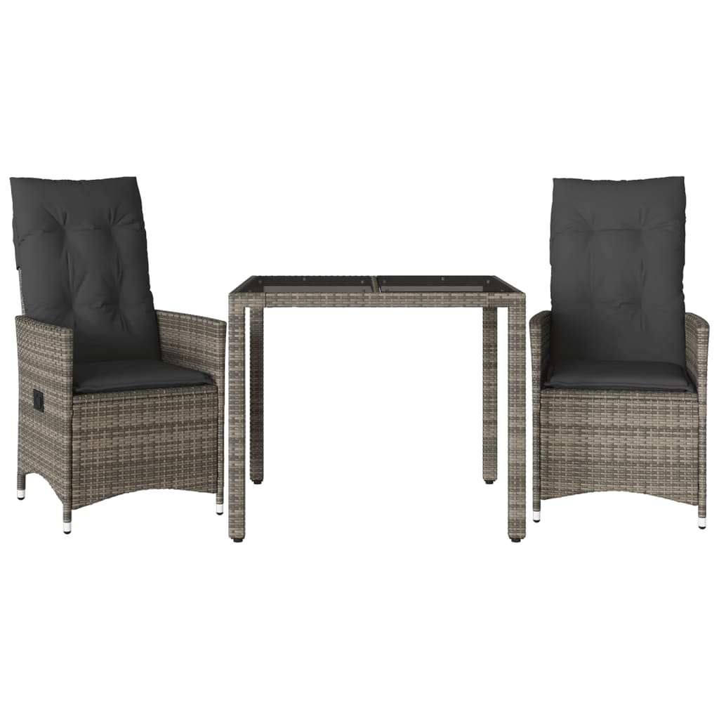 Thumbnail - vidaXL 3-tlg. Bistro-Set mit Kissen Grau Poly Rattan