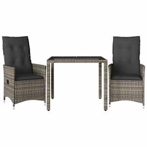 3dílný bistro set s poduškami šedý polyratan - obrázek 2