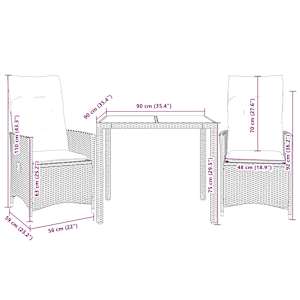 3dílný bistro set s poduškami šedý polyratan - obrázek 7