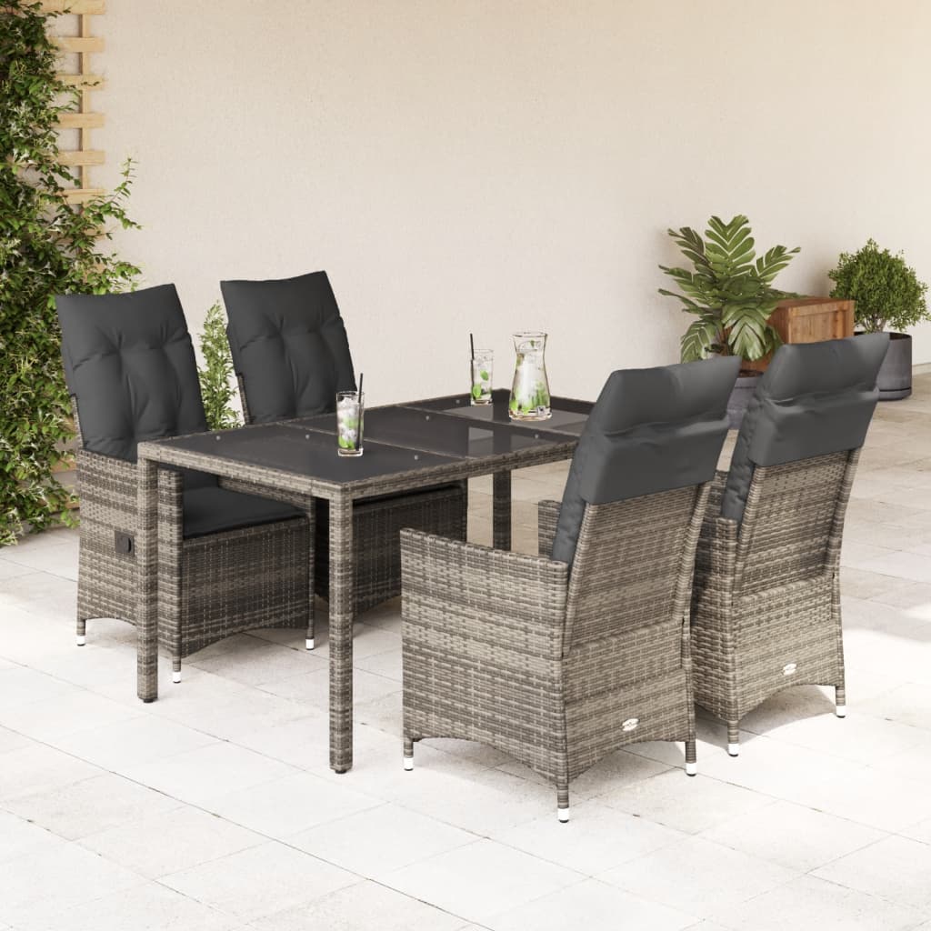 vidaXL Set mobilier de grădină cu perne, 5 piese, gri, poliratan