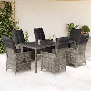 Vrtna jedilna garnitura 7-delna z blazinami siv poli ratan