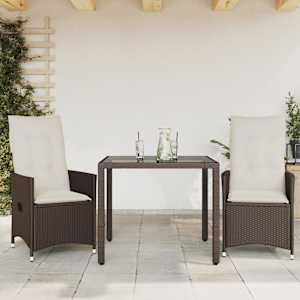 3dílný bistro set s poduškami hnědý polyratan - obrázek 1