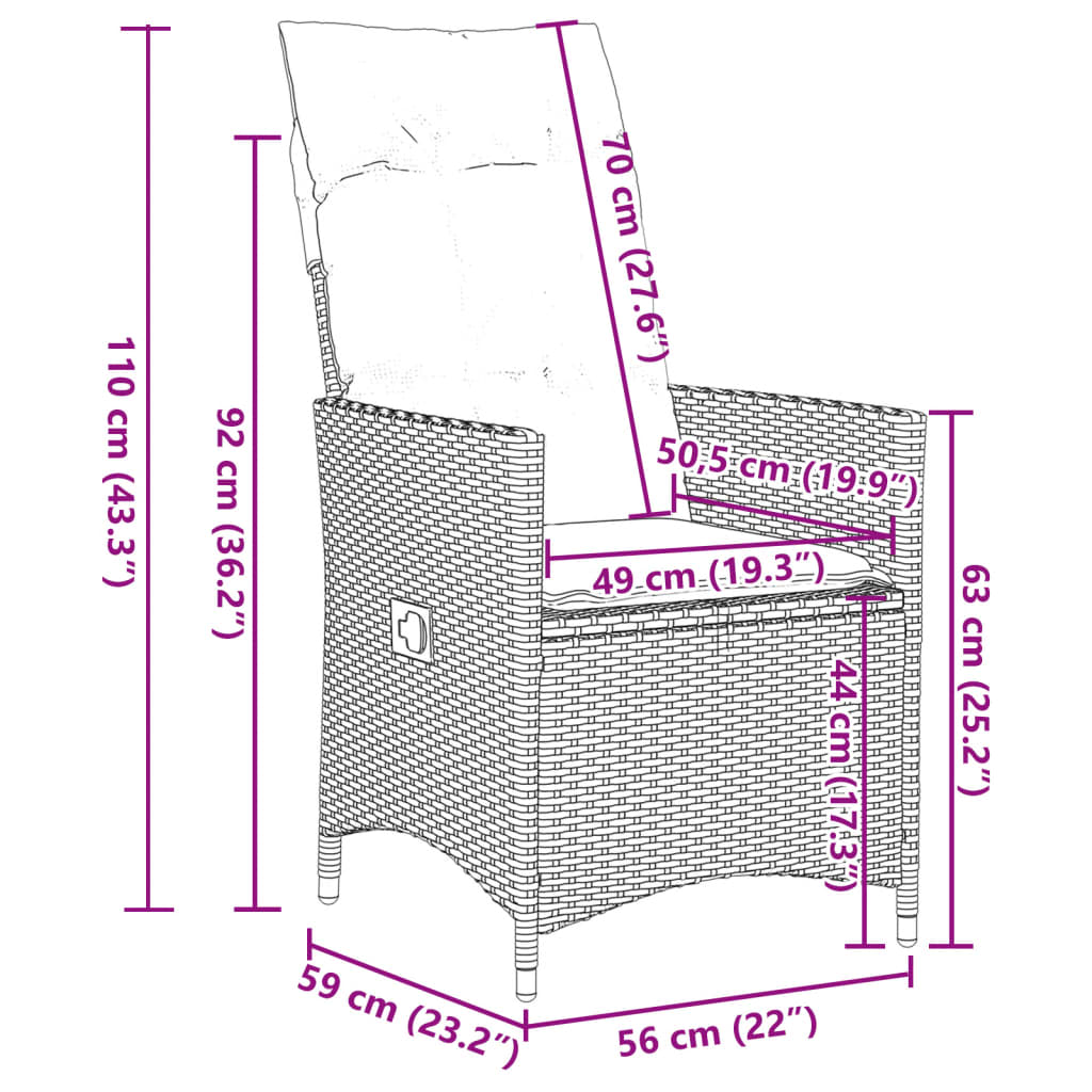 imagem de vidaXL 5 pcs conjunto jantar p/ jardim c/ almofadões vime PE castanho9