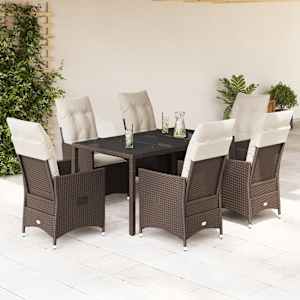 Vrtna jedilna garnitura z blazinami 7-delna rjav poli ratan