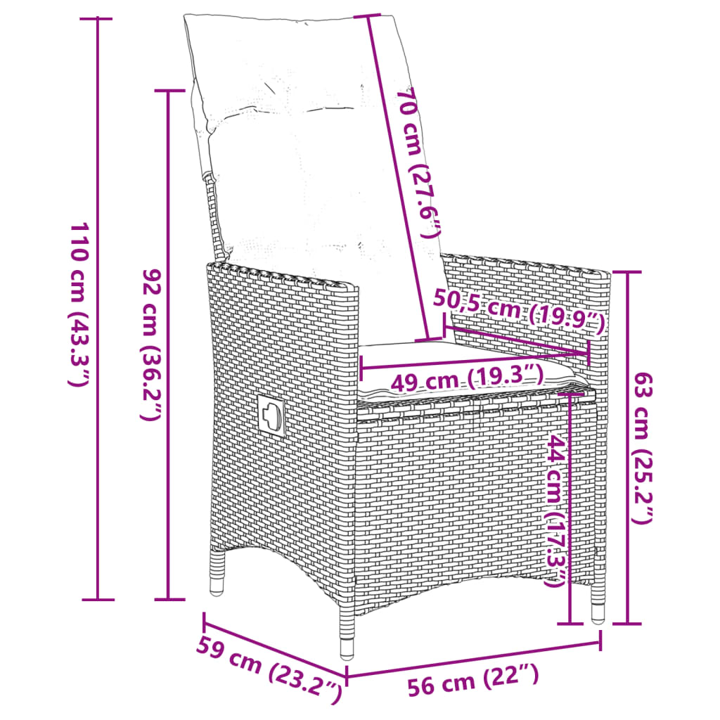 imagem de vidaXL 7 pcs conjunto jantar p/ jardim c/ almofadões vime PE castanho9