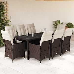 Vrtna jedilna garnitura 9-delna z blazinami rjav poli ratan