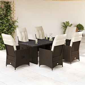 Vrtna jedilna garnitura z blazinami 7-delna rjav poli ratan