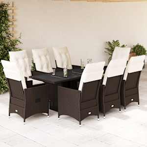 Vrtna jedilna garnitura 9-delna z blazinami rjav poli ratan