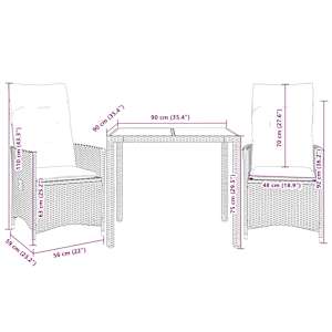 3dílný bistro set s poduškami béžový polyratan - obrázek 7