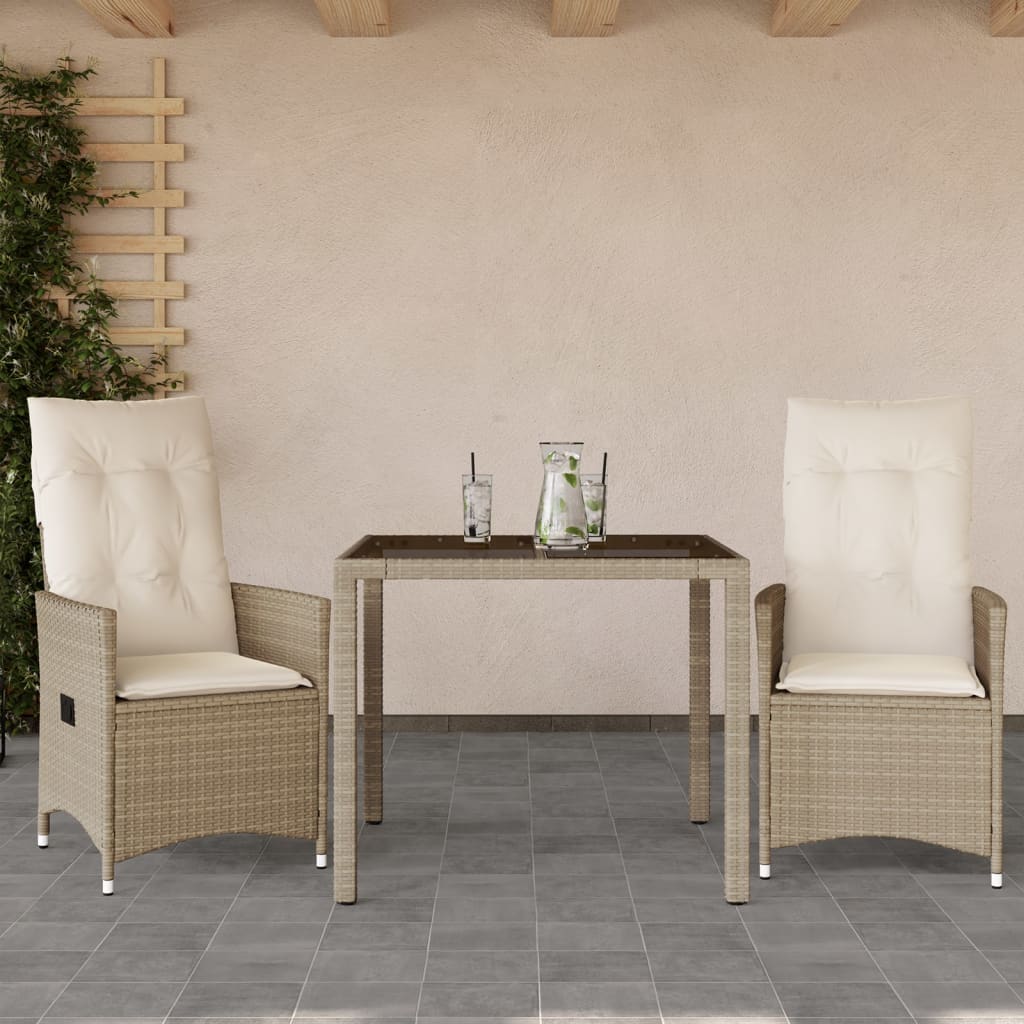 vidaXL 3-tlg. Bistro-Set mit Kissen Beige Poly Rattan