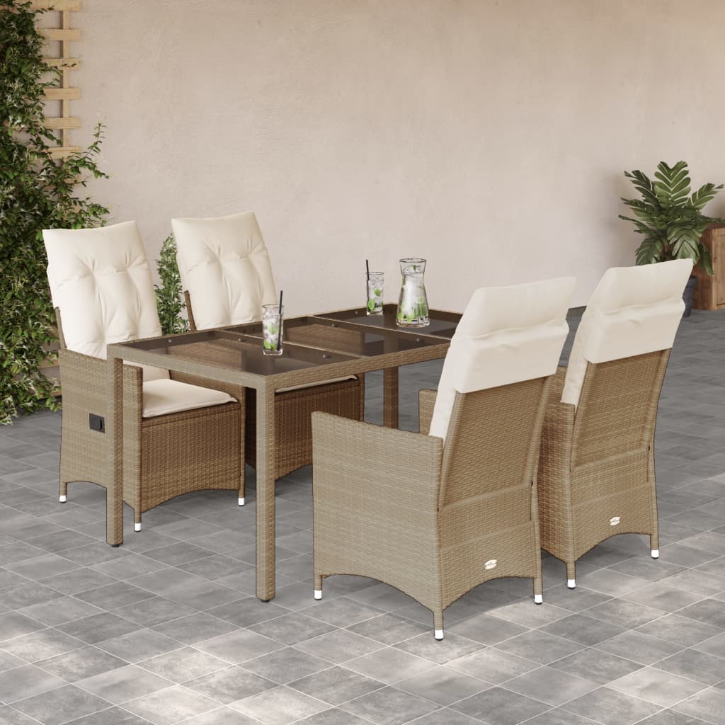 vidaXL 5-tlg. Garten-Essgruppe mit Kissen Beige Poly Rattan