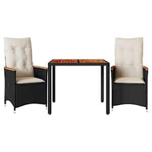 3dílný bistro set s poduškami černý polyratan - obrázek 2