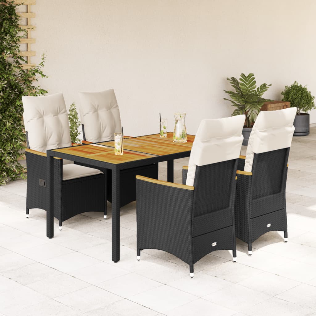 vidaXL Set mobilier de grădină cu perne, 5 piese, negru, poliratan