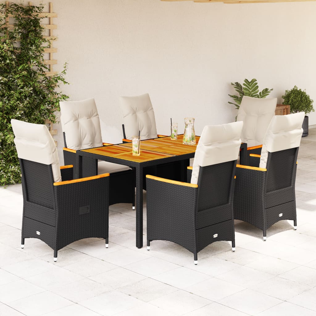 vidaXL Set mobilier de grădină cu perne, 7 piese, negru, poliratan