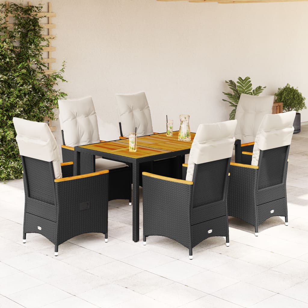vidaXL Set mobilier de grădină cu perne, 7 piese, negru, poliratan