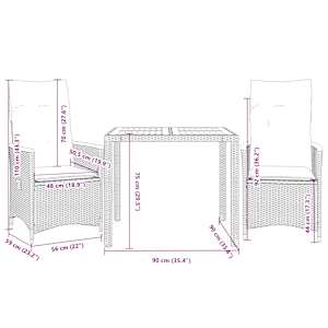 3dílný bistro set s poduškami šedý polyratan - obrázek 7