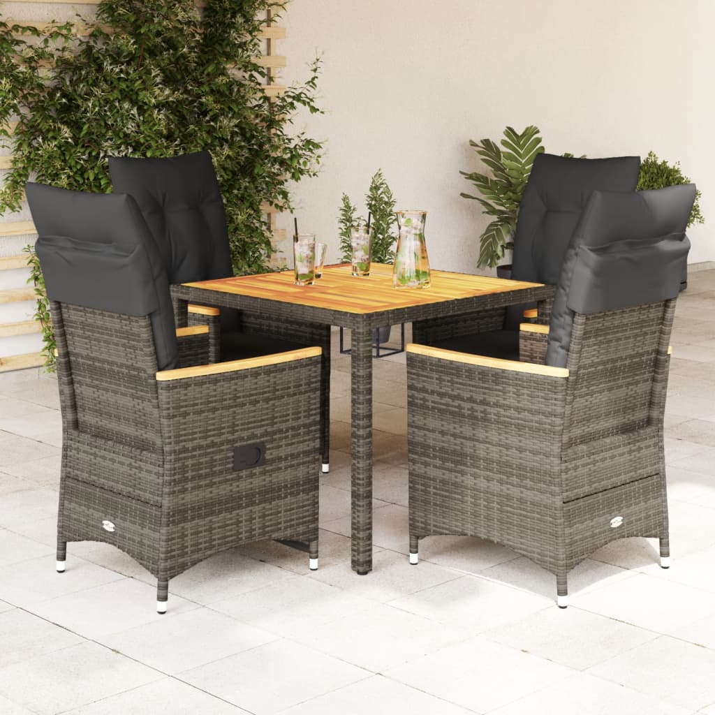 vidaXL Set mobilier de grădină cu perne, 5 piese, gri, poliratan