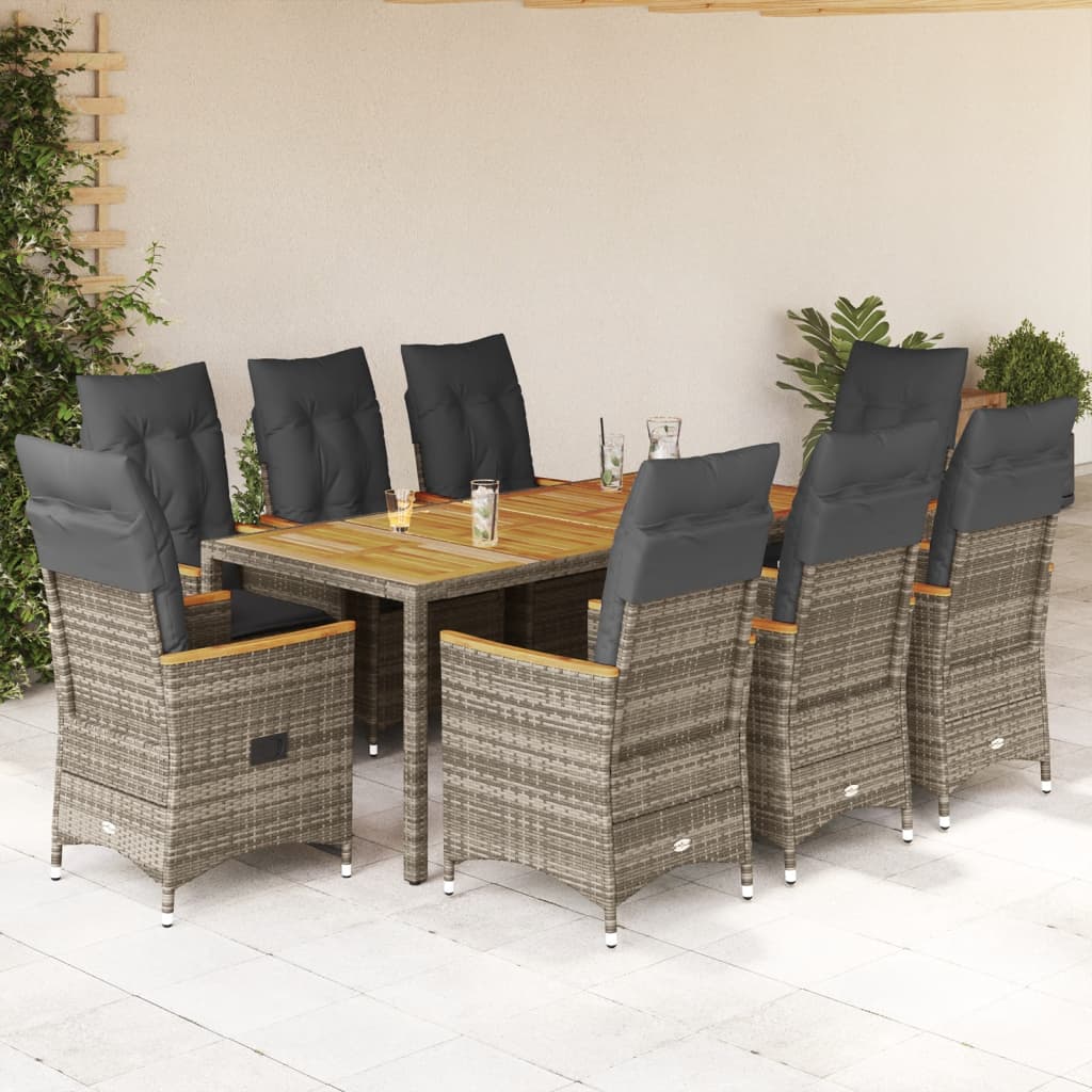 vidaXL Set mobilier grădină cu perne, 9 piese, gri, poliratan
