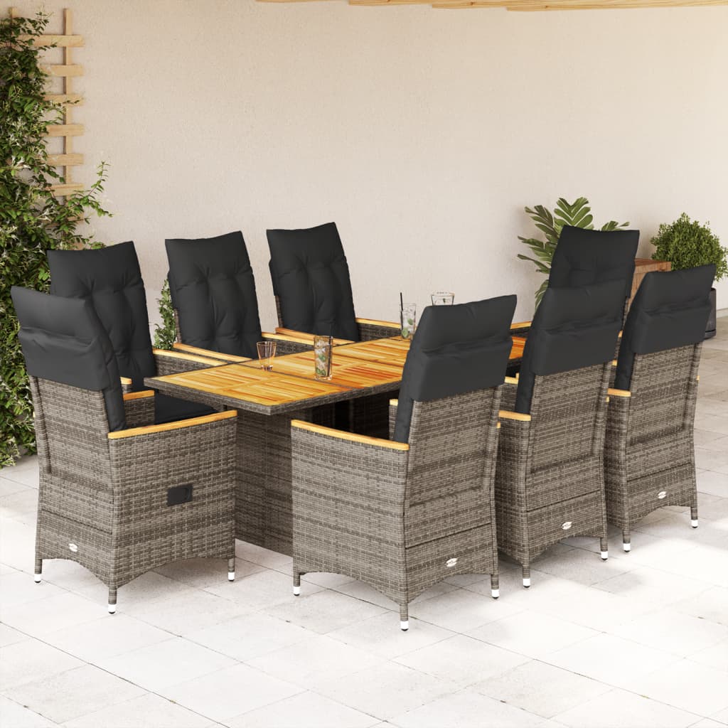 vidaXL Set mobilier grădină cu perne, 9 piese, gri, poliratan