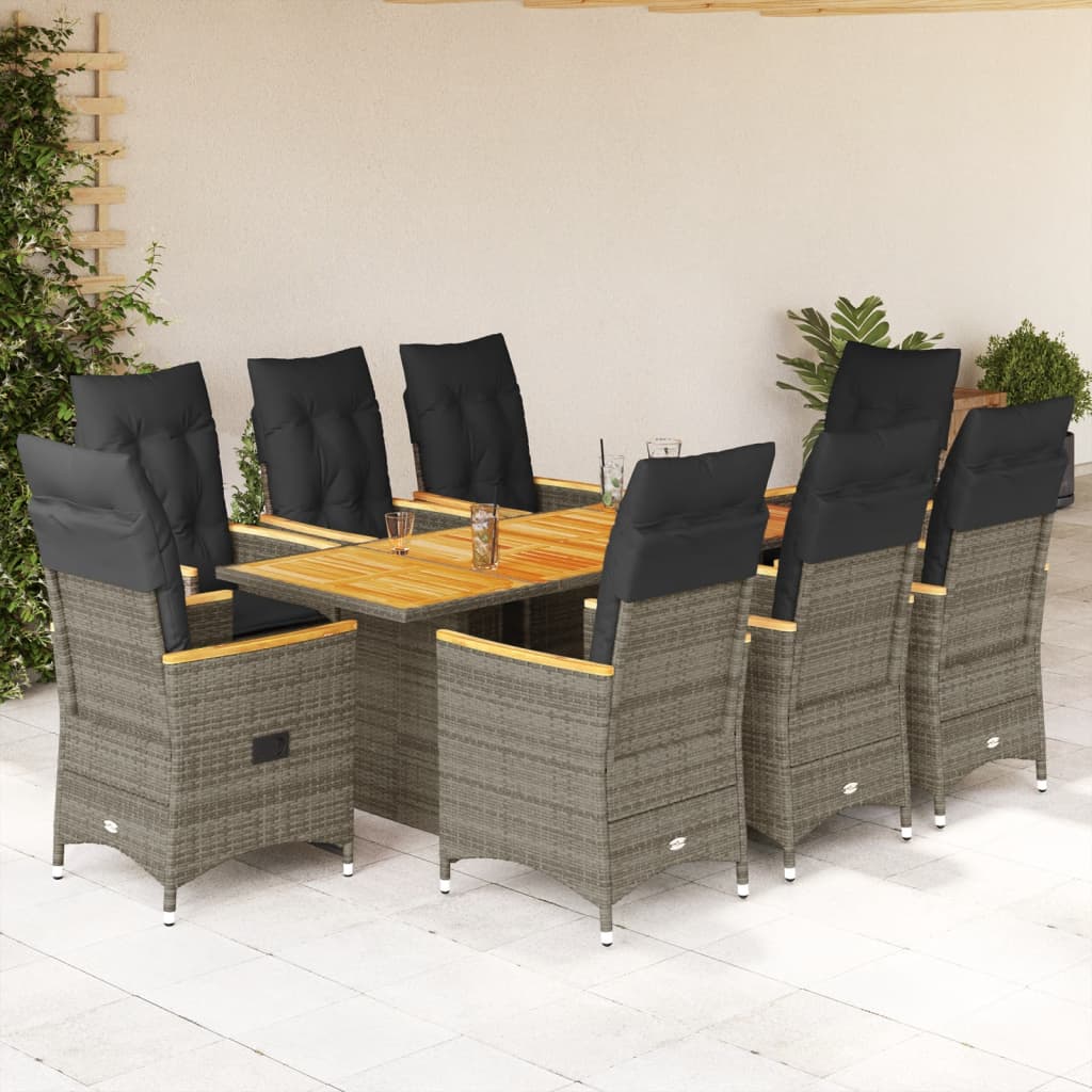 vidaXL Set mobilier grădină cu perne, 9 piese, gri, poliratan