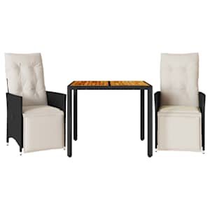3dílný bistro set s poduškami černý polyratan - obrázek 2