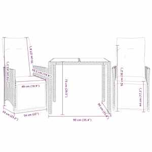 3dílný bistro set s poduškami černý polyratan - obrázek 7