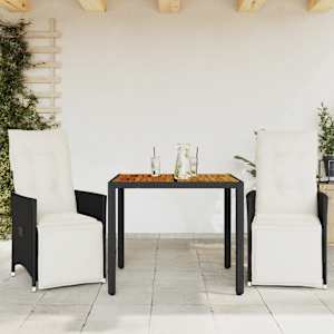 3dílný bistro set s poduškami černý polyratan - obrázek 1