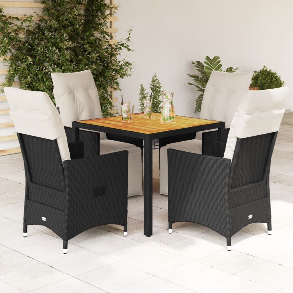 vidaXL 5-tlg. Garten-Essgruppe mit Kissen Schwarz Poly Rattan