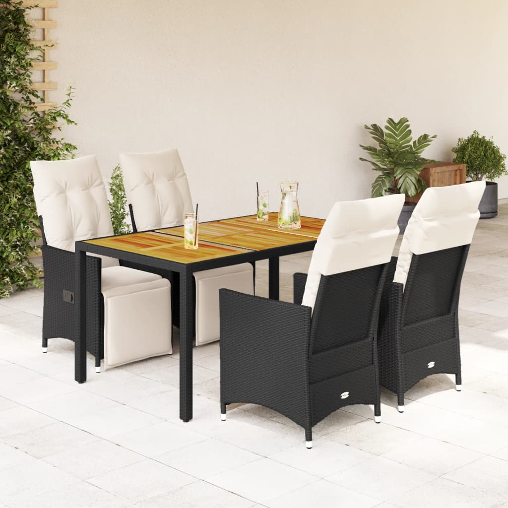 vidaXL Set mobilier de grădină cu perne, 5 piese, negru, poliratan
