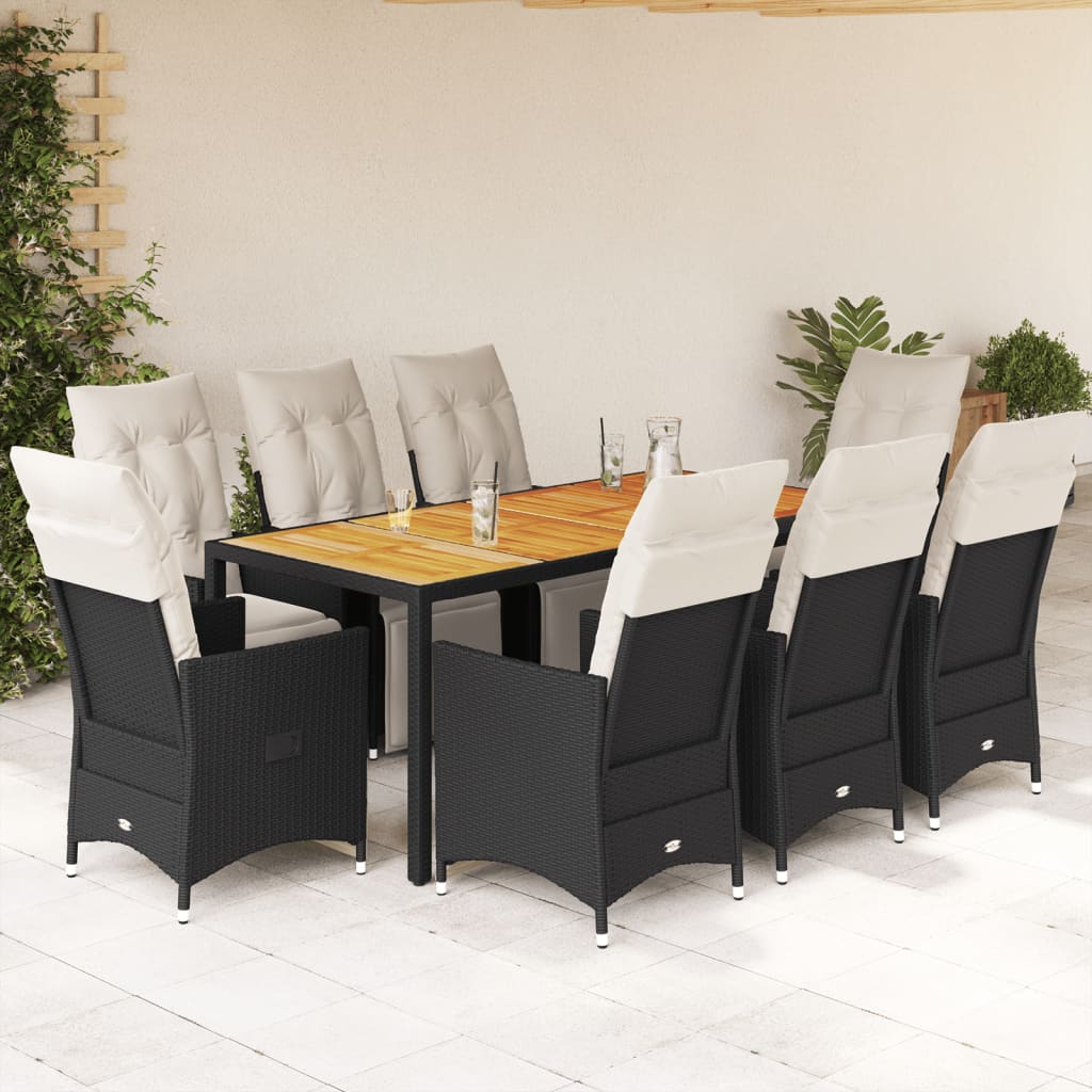 Vidaxl - vidaXL 9 pcs conjunto de jantar p/ jardim c/ almofadões vime PE preto