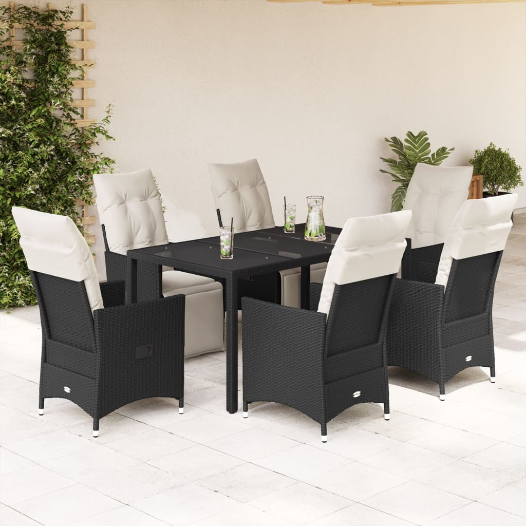 vidaXL Set mobilier de grădină cu perne, 7 piese, negru, poliratan