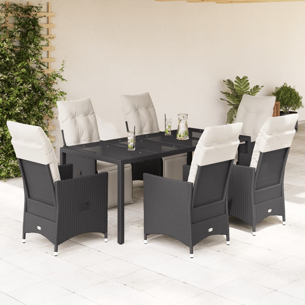 vidaXL Set mobilier de grădină cu perne, 7 piese, negru, poliratan