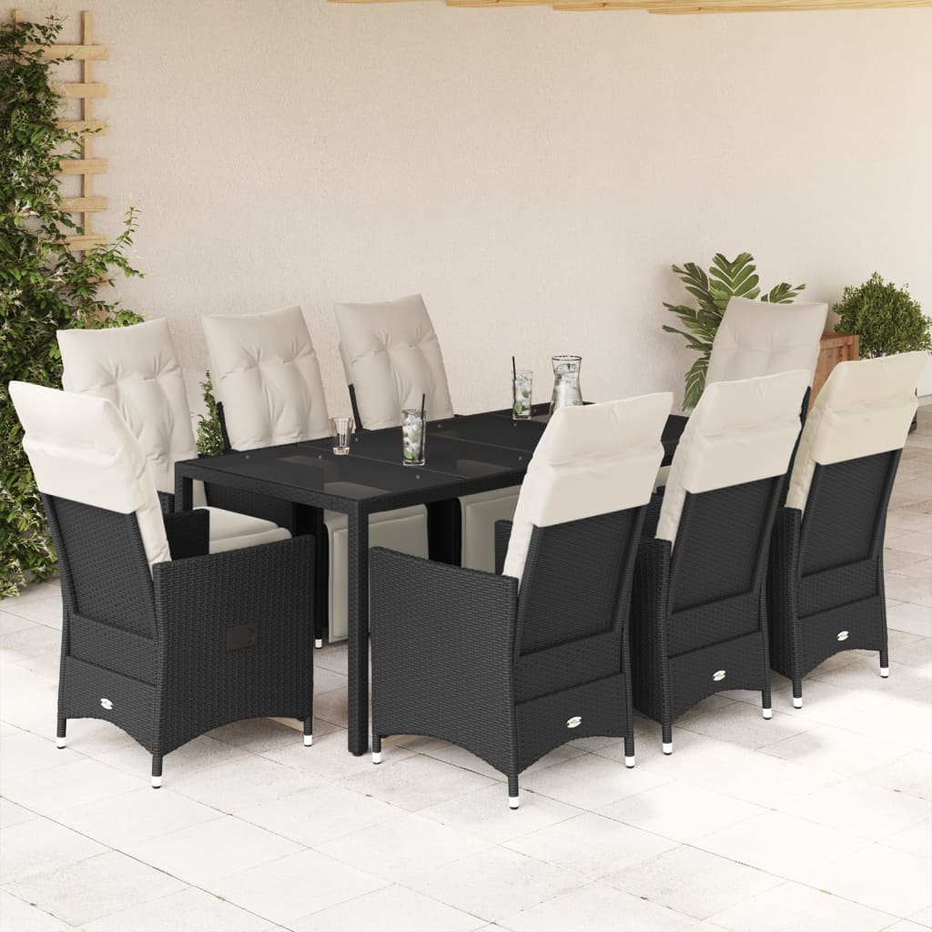 Vidaxl - vidaXL 9 pcs conjunto de jantar p/ jardim c/ almofadões vime PE preto