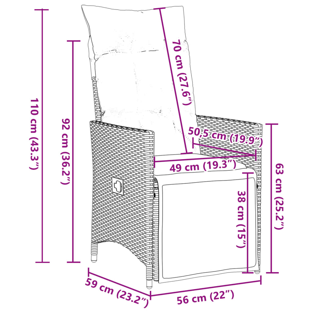 imagem de vidaXL 9 pcs conjunto de jantar p/ jardim c/ almofadões vime PE preto9