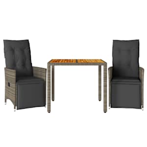 3dílný zahradní bistro set s poduškami šedý polyratan - obrázek 2