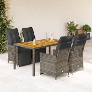 5dílný zahradní bistro set s poduškami šedý polyratan - obrázek 1