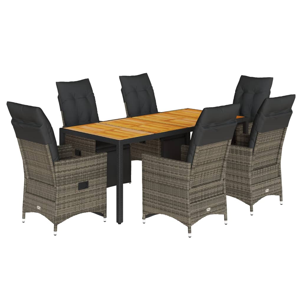 vidaXL 7dílný zahradní bistro set s poduškami šedý polyratan