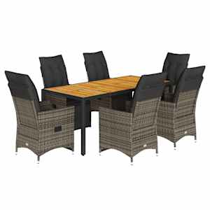 7dílný zahradní bistro set s poduškami šedý polyratan - obrázek 2