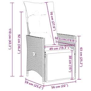 7dílný zahradní bistro set s poduškami šedý polyratan - obrázek 9